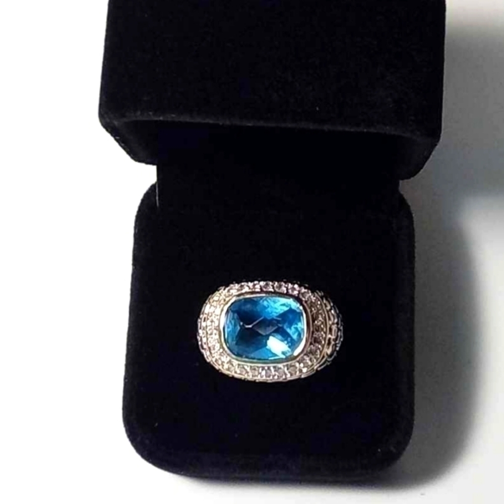 Gorgeous silver turquoise stone & cz's ring size 7.25 - Picture 4 of 6